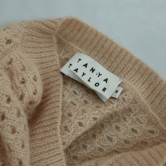 Tanya Taylor Blush Alpaca Wool Open Knit Sweater Cozy Minimalist Luxury (Size M) - Picture 2 of 9
